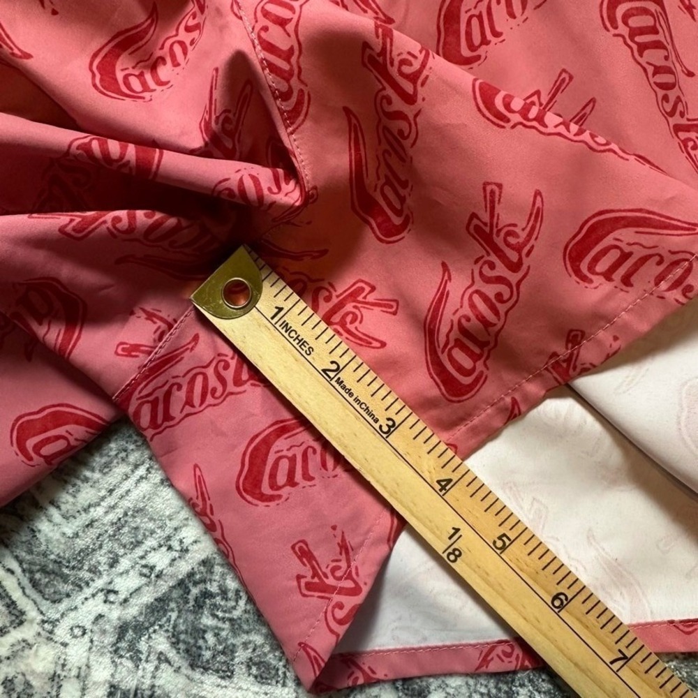 Lacoste Script Logo Print Swim Trunks Pink Lighthouse Red XL Board Shorts - Picture 5 of 8